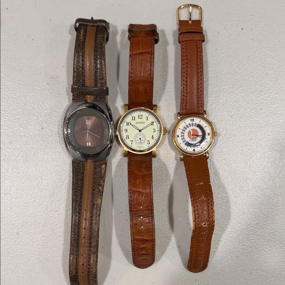 Classic Brown Leather Men's Watch Set of 3